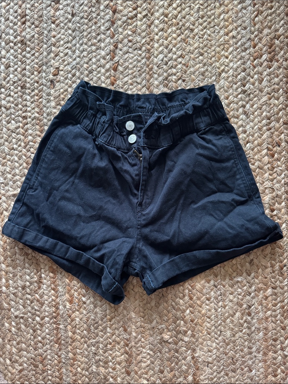 Bluenotes Black High-Waist Paperbag Denim Shorts